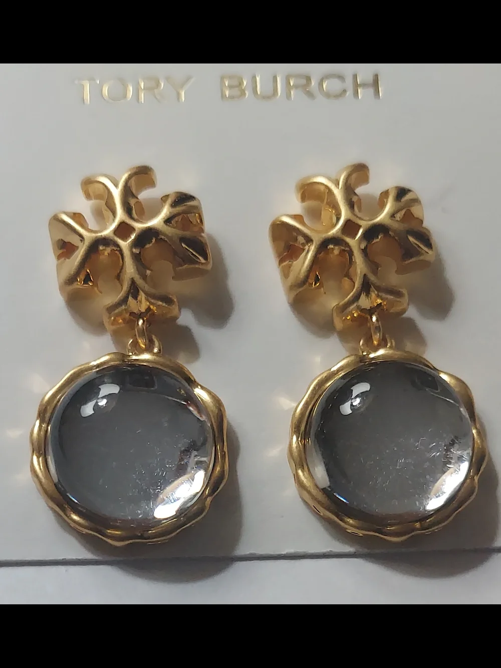 Tory Burch Gold-Tone Earrings with Clear Cabochon Drops